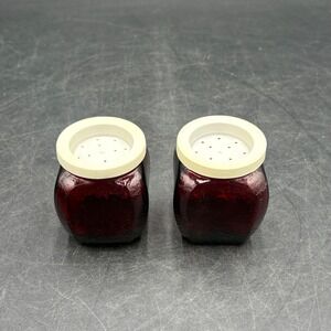 Vtg Wheaton Royal Ruby Red Pebble Glass Salt & Pepper Shakers Set No Lids USA